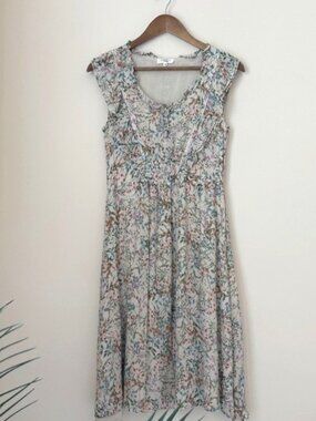 Caroll s'engage Parisian Chic Floral Sleeveless Gauzy Midi Dress Sz 38 Small